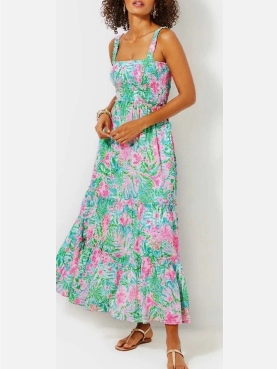 Lilly Pulitzer Dresses & Skirts - NWT Lilly Pulitzer Floral Smocked Maxi Dress - Pink & Green